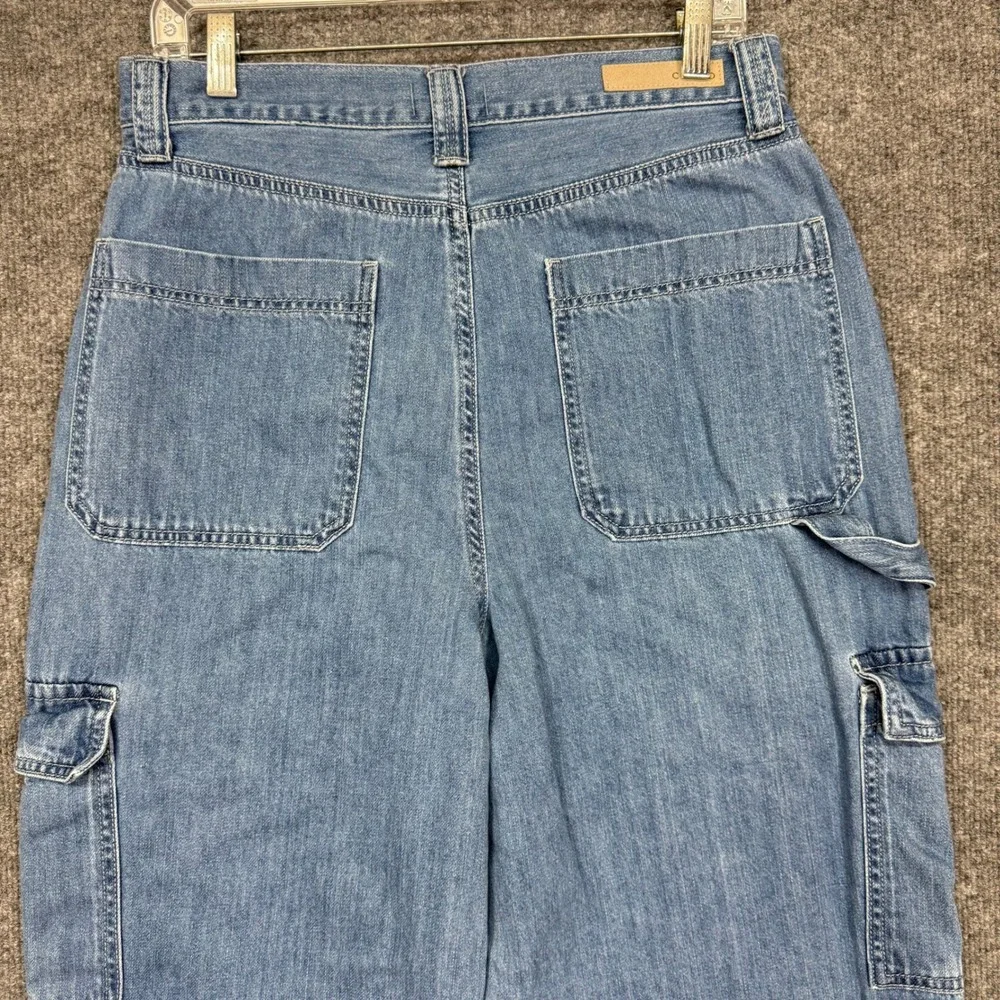Cello Cargo Wide Leg Jeans Womens 13 Light Wash High Rise Carpenter Denim 31x31